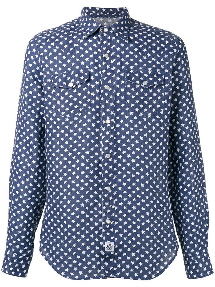 Hydrogen Star Print Shirt, Men's, Size: Medium, Blue, Linen/flax