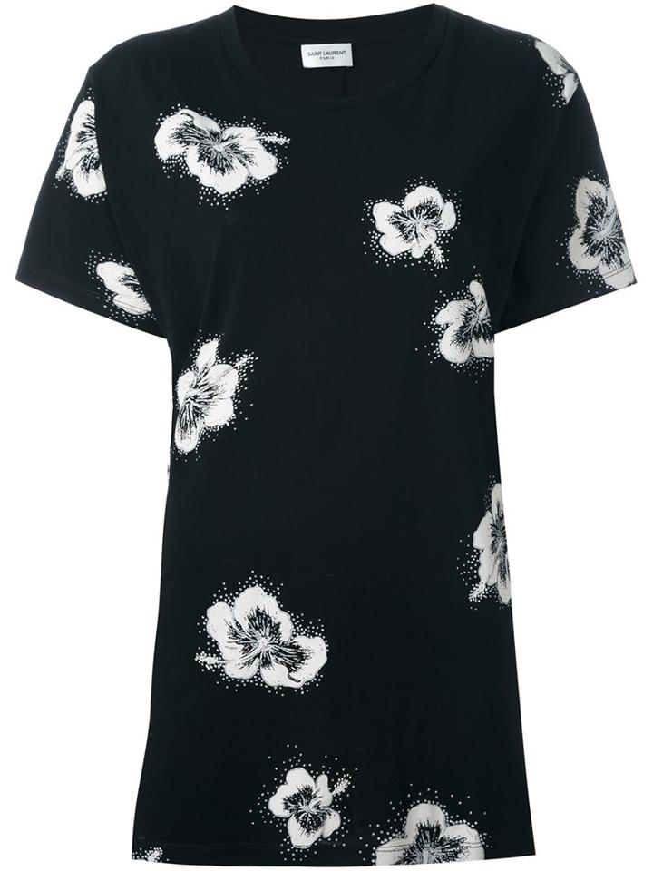 Saint Laurent Hibiscus Print T-shirt, Women's, Size: Small, Black, Cotton/polyester