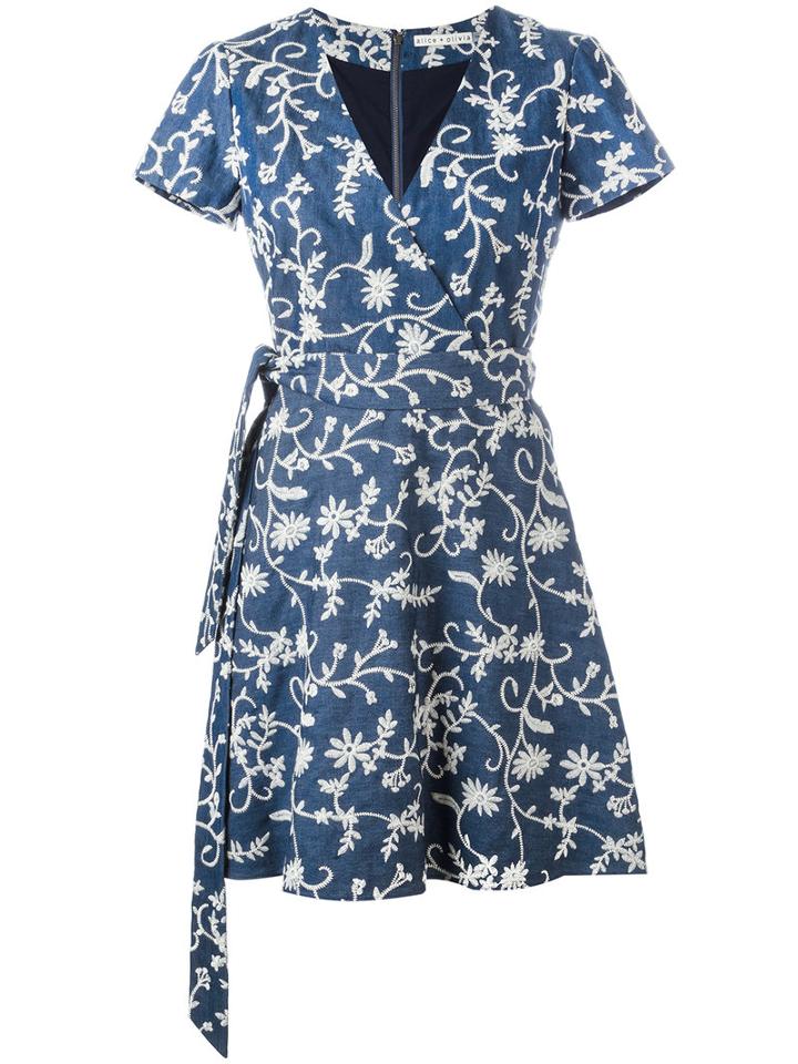 Alice+olivia - Mary Jo Wrap Dress - Women - Cotton/polyester/spandex/elastane - 4, Blue, Cotton/polyester/spandex/elastane