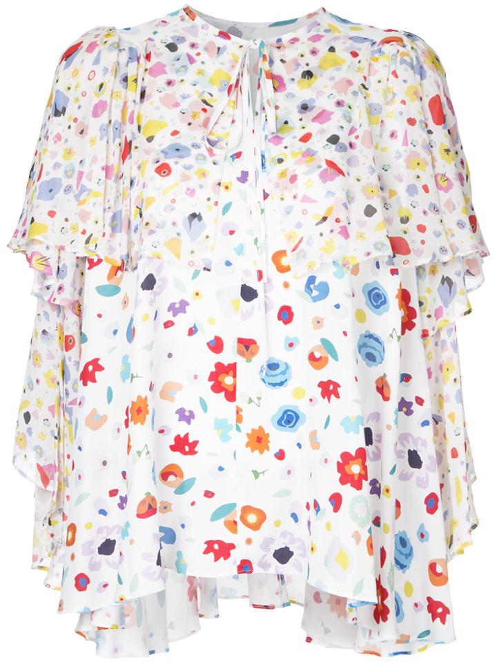 G.v.g.v. Floral Print Chiffon Ruffled Blouse - White