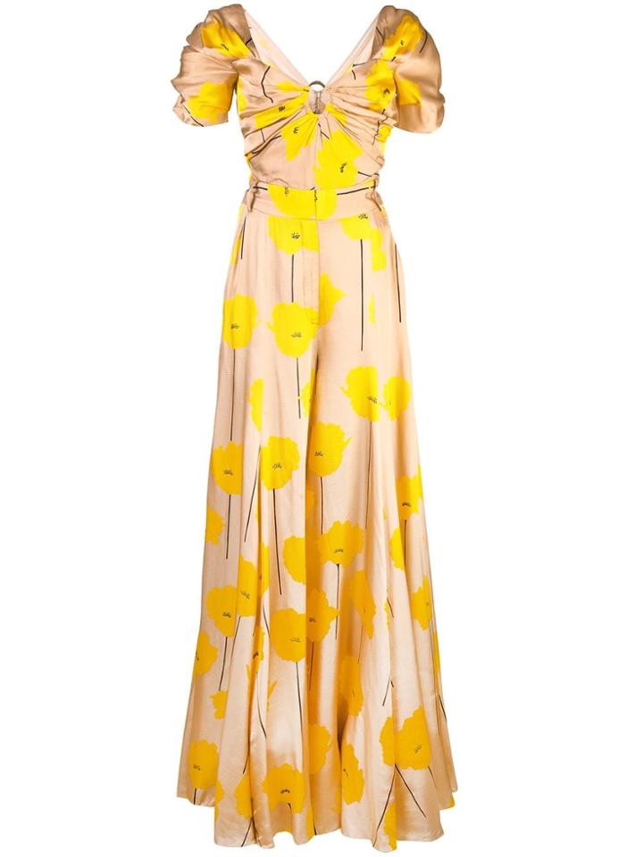 Carolina Herrera Flower Print Maxi Dress - Yellow
