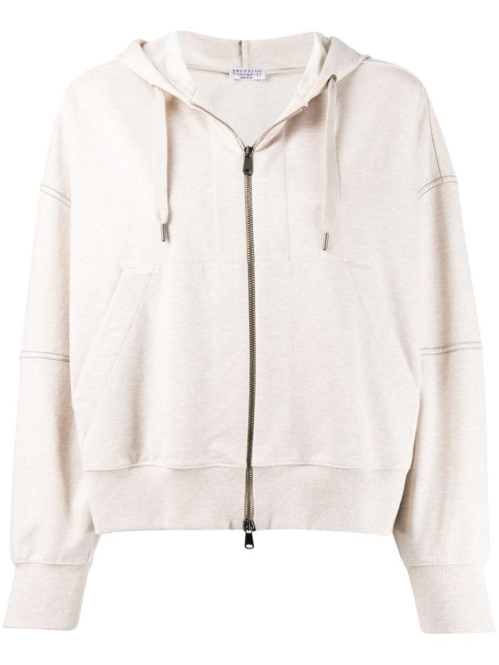 Brunello Cucinelli Zipped Drawstring Hoodie - Neutrals