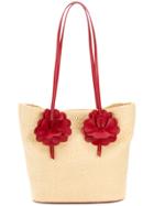 Miu Miu Flower-embellished Woven Tote - Nude & Neutrals