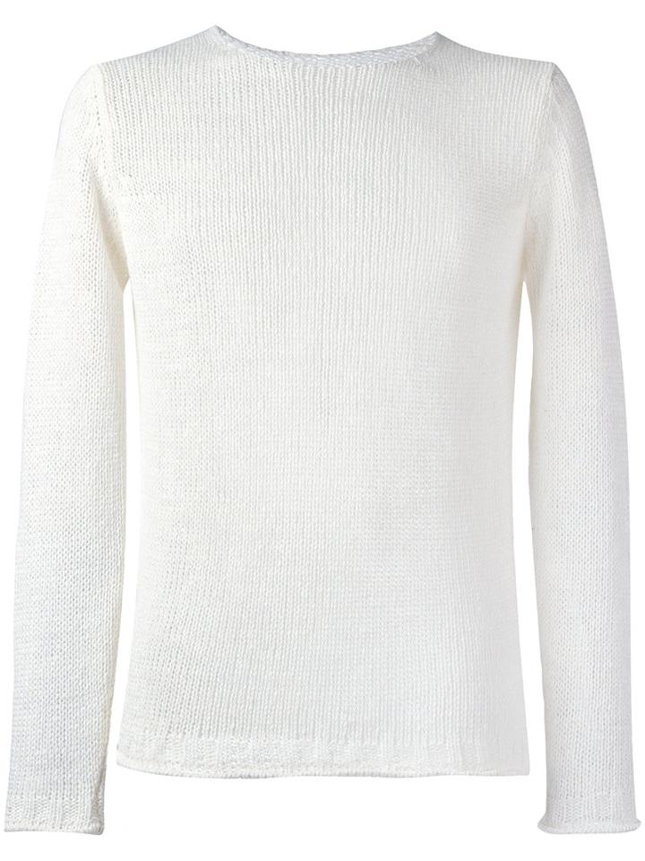 Roberto Collina Maglia Girocollo Knitted Jumper, Men's, Size: 50, White, Linen/flax
