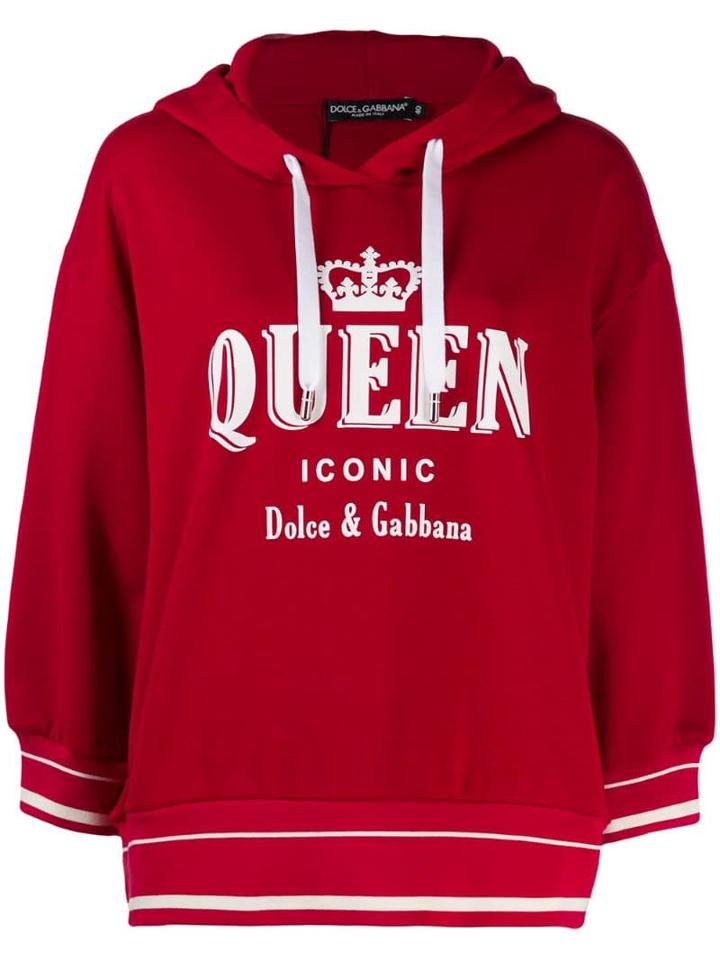 Dolce & Gabbana Queen Logo Print Hooded Sweater - Red
