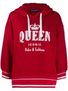 Dolce & Gabbana Queen Logo Print Hooded Sweater - Red