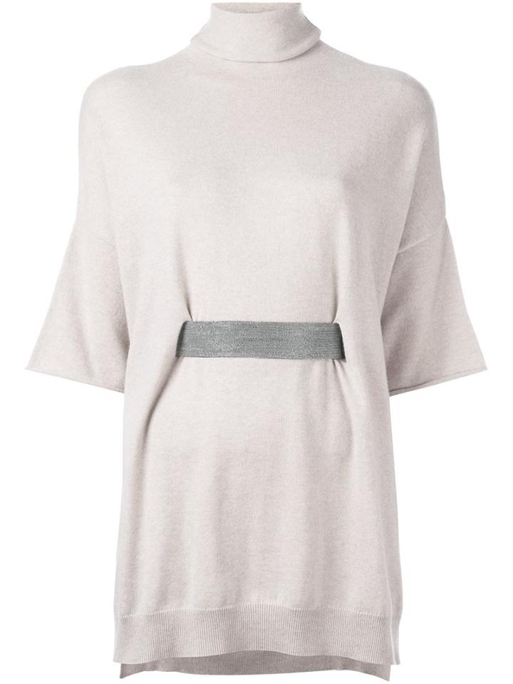 Brunello Cucinelli Belted Turtleneck Knitted Top, Women's, Size: Large, Nude/neutrals, Cashmere