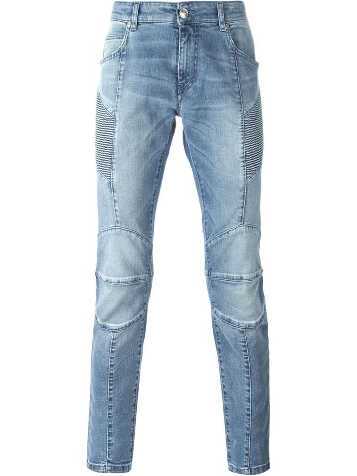 Pierre Balmain Skinny Biker Jeans, Men's, Size: 34, Blue, Cotton/spandex/elastane