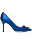 Manolo Blahnik Blue Hangisi 90 Satin Pumps