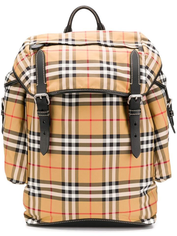 Burberry Check Pattern Backpack - Brown