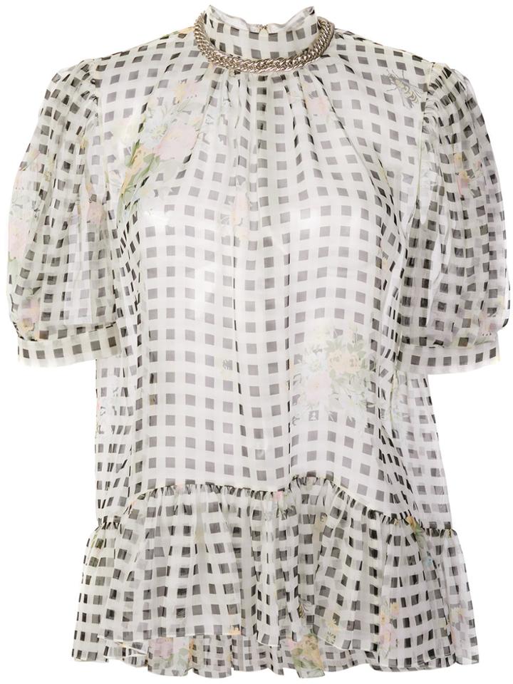 Christopher Kane Patterned Puff Sleeve Top - Green