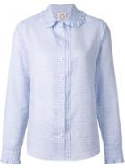 Ines De La Fressange Ruffle Collar Grid Print Shirt, Women's, Size: 40, Blue, Cotton
