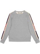 Gucci Cotton Sweatshirt With Gucci Stripe - Grey