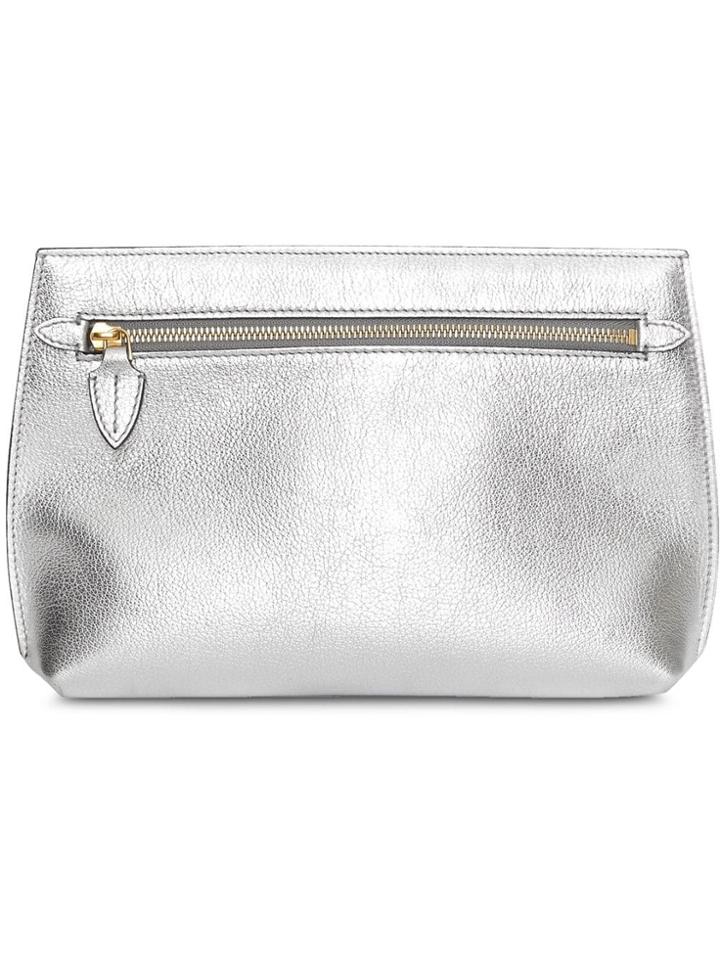 Burberry Metallic Leather Wristlet Clutch - Silver