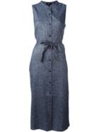 Theory Button Down Tie Waist Denim Effect Dress