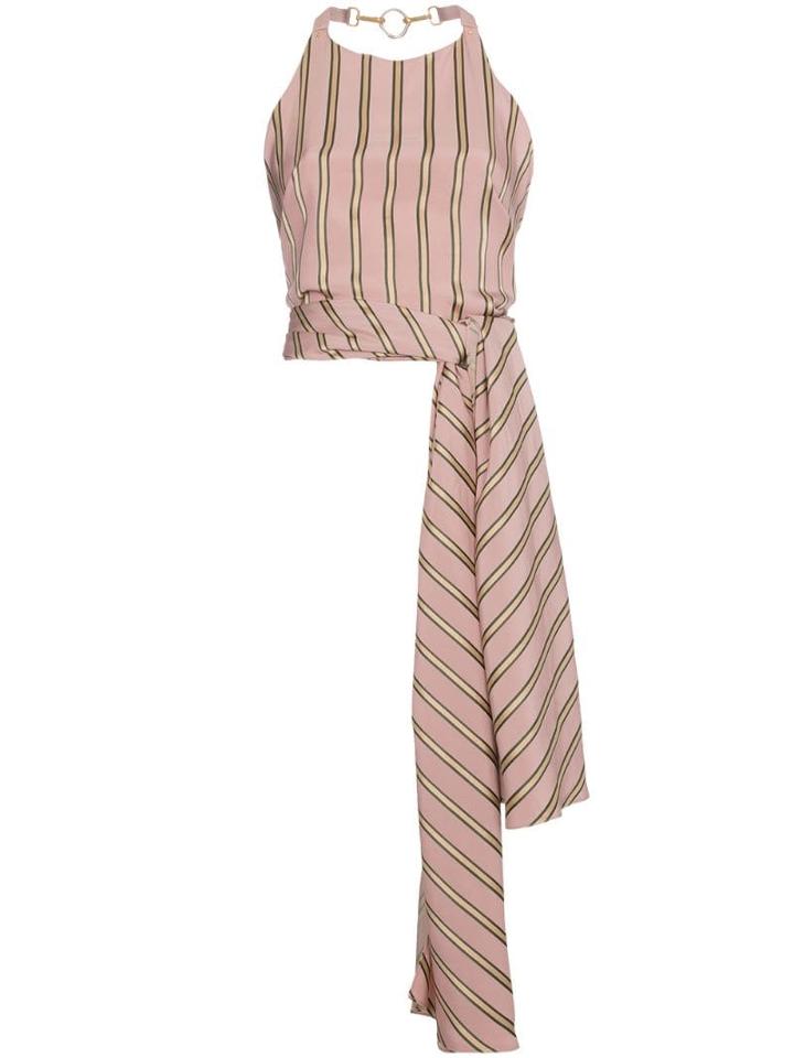 Esteban Cortazar Striped Satin Wrap Top - Pink