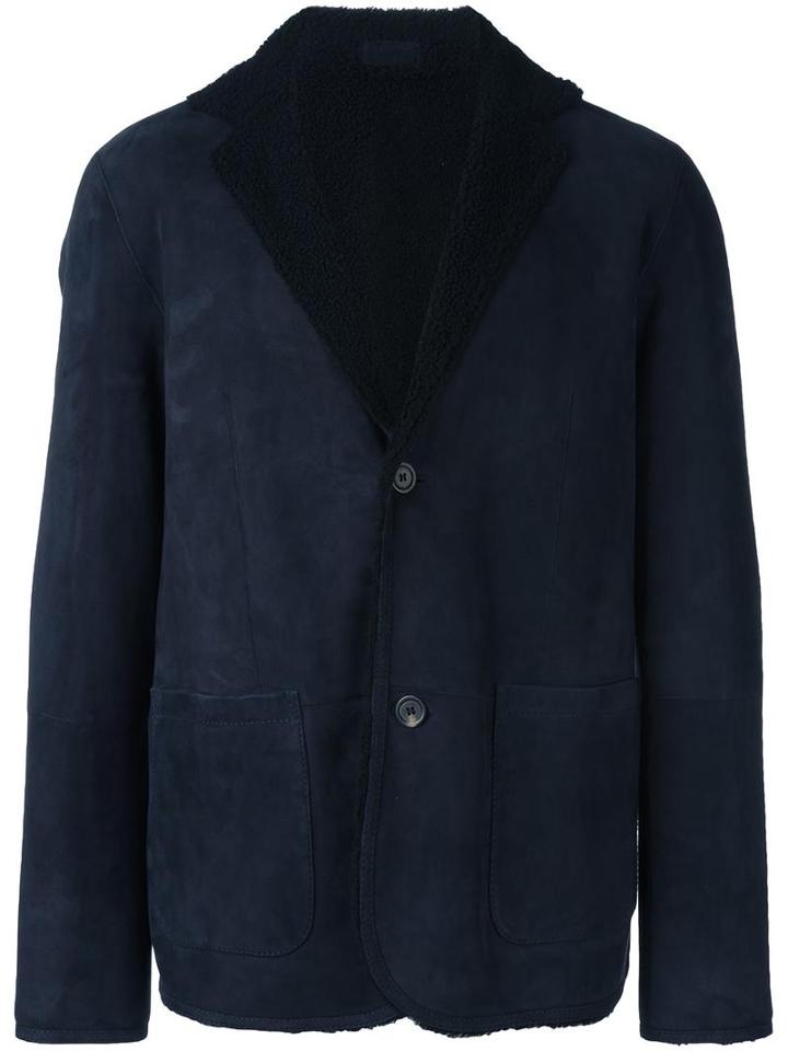 Desa 1972 Buttoned Leather Jacket, Men's, Size: 52, Blue, Sheep Skin/shearling