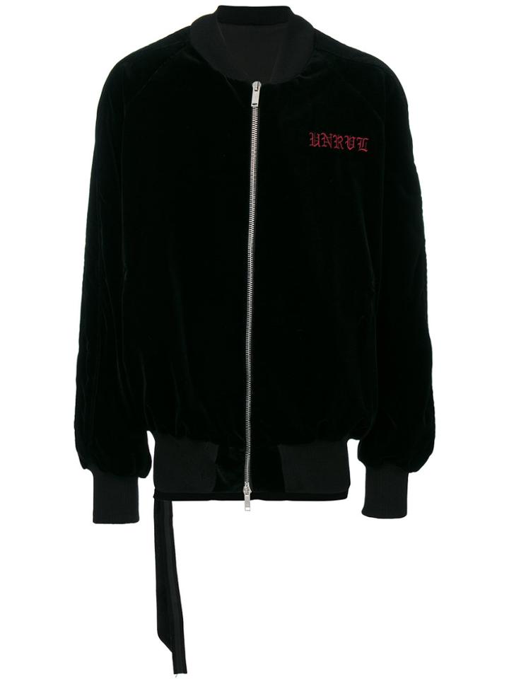 Unravel Project Skull Embroidered Bomber Jacket - Black