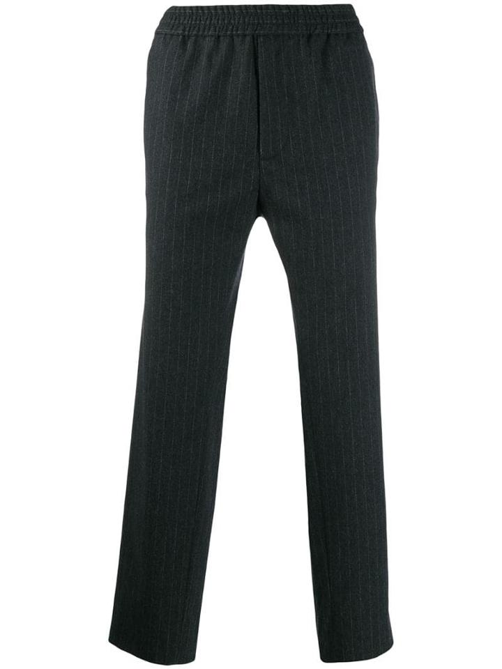 Maison Flaneur Pinstripe Loose Fit Trousers - Grey
