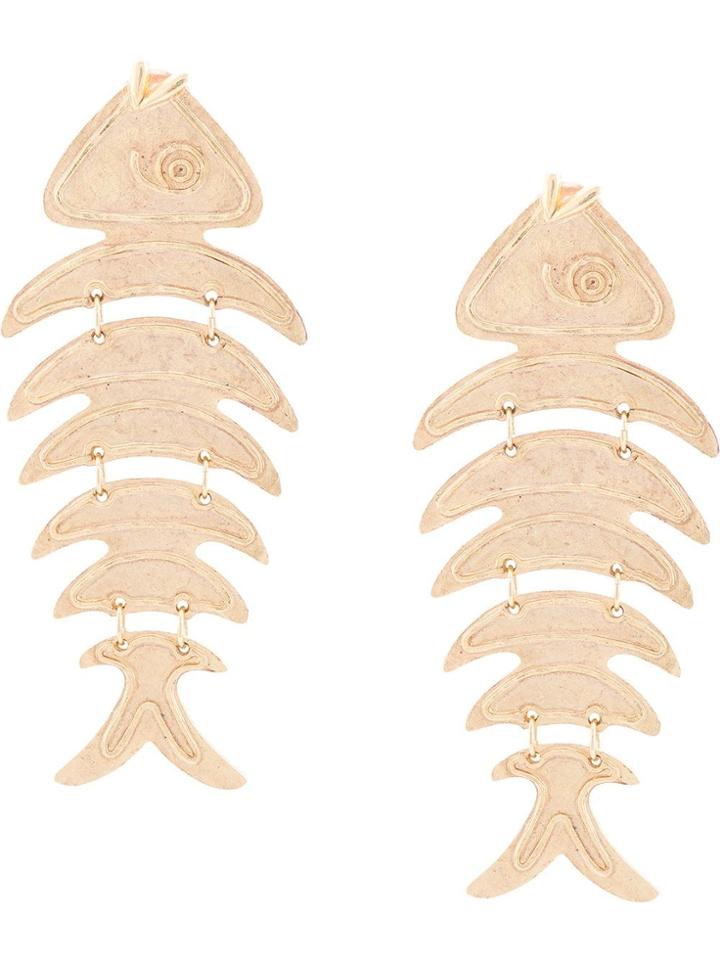 Oscar De La Renta Bold Fish Long Earrings - Yellow & Orange