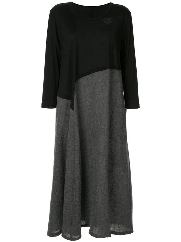 Y's Contrast Asymmetric Panel Shirt Dress - Black