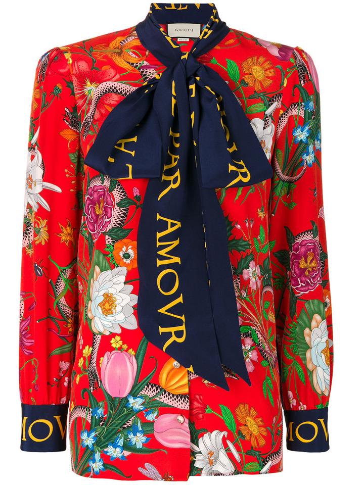 Gucci - L'aveugle Par Amour Floral Blouse - Women - Silk - 46, Red, Silk