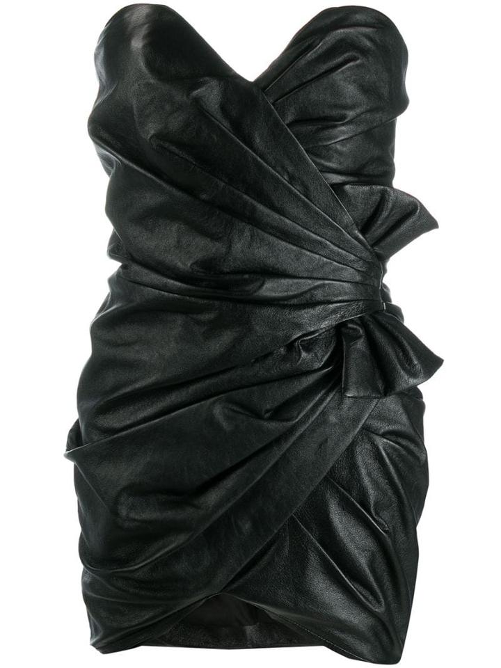 Saint Laurent Strapless Draped Fitted Dress - Black