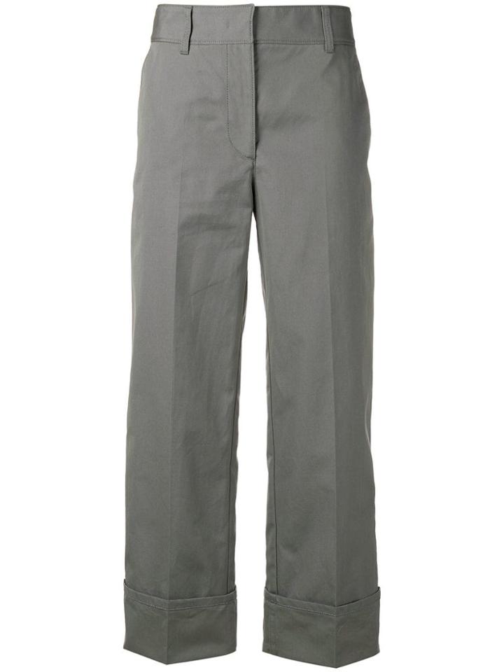 Prada Cropped High-waisted Trousers - Grey