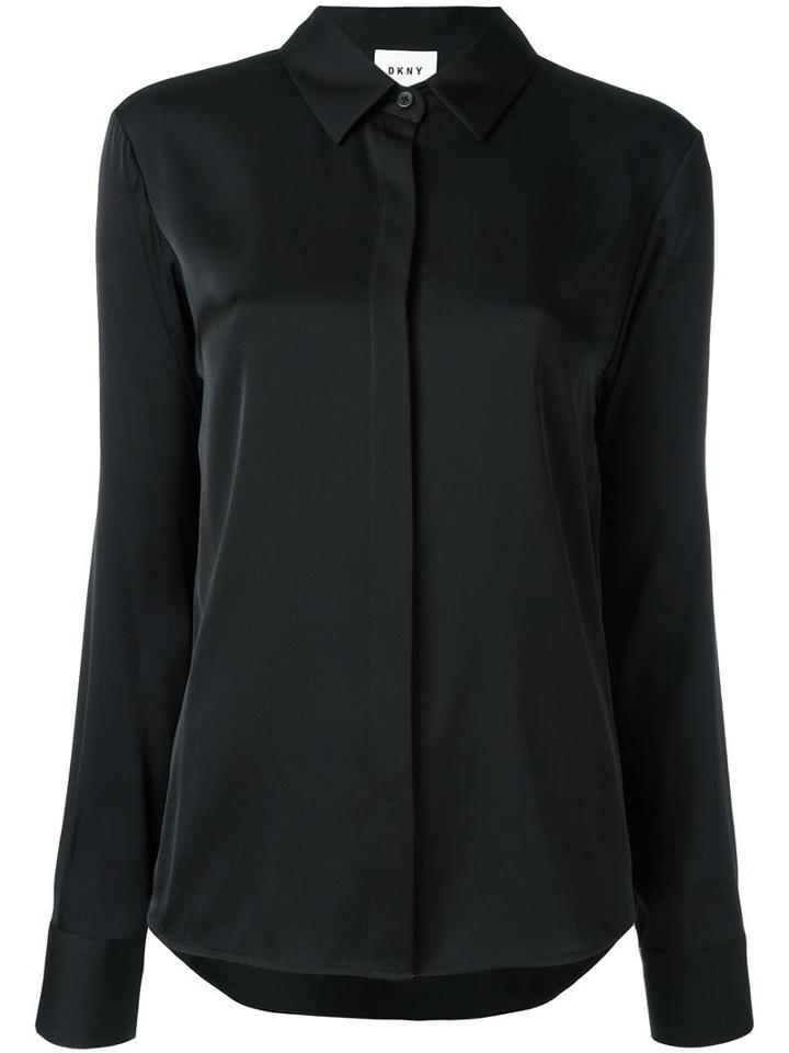 Dkny Satin Shirt, Size: Xs, Black, Silk/spandex/elastane