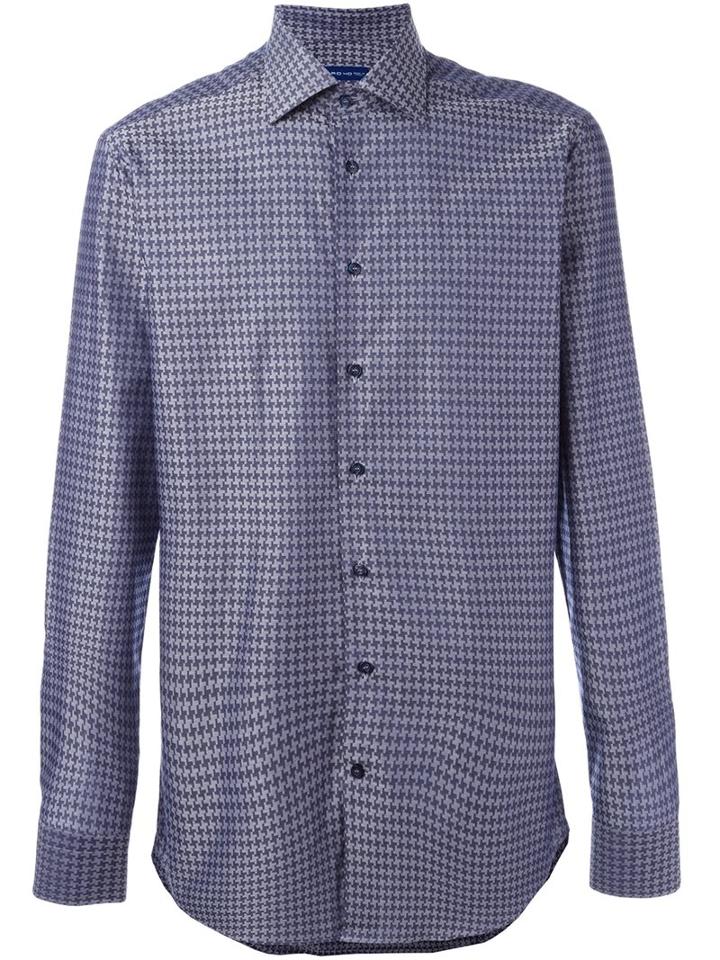 Etro Houndstooth Pattern Shirt, Men's, Size: 44, Grey, Cotton