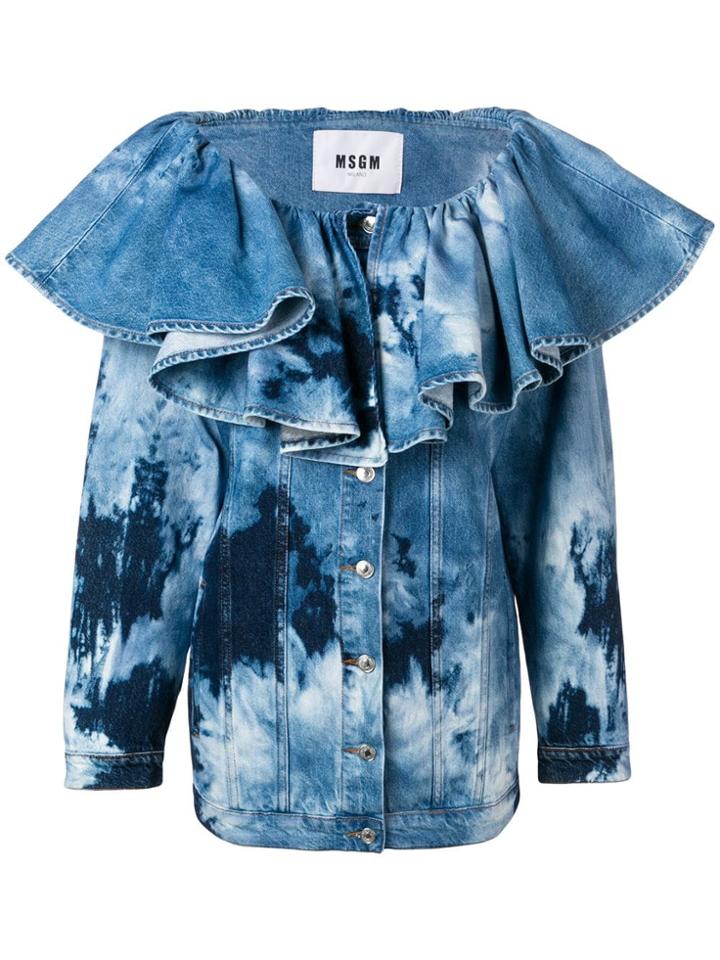 Msgm Ruffled Neck Denim Jacket - Blue