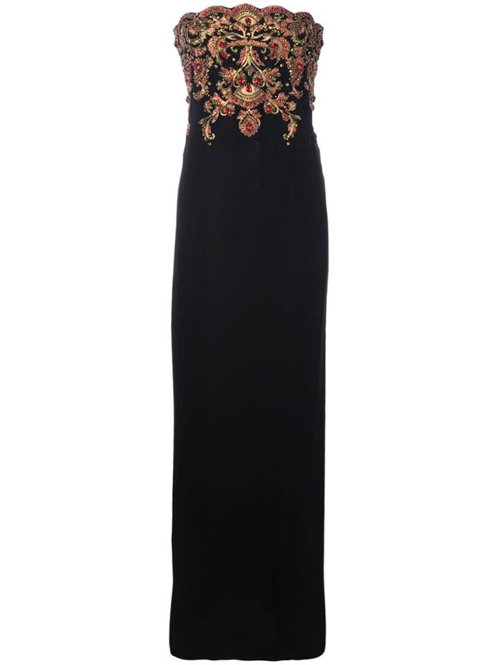 Oscar De La Renta Strapless Gown With Beading Embroidery - Black
