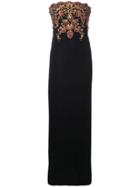 Oscar De La Renta Strapless Gown With Beading Embroidery - Black
