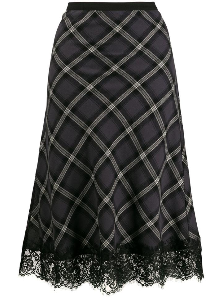 Gold Hawk Lace-trim Plaid Skirt - Grey