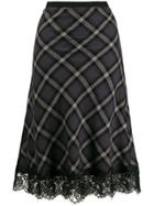 Gold Hawk Lace-trim Plaid Skirt - Grey