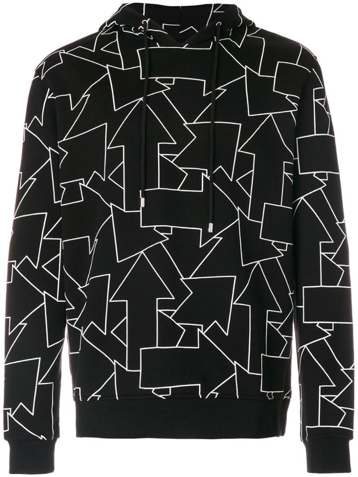 Les Hommes Geometric Printed Hoodie - Black