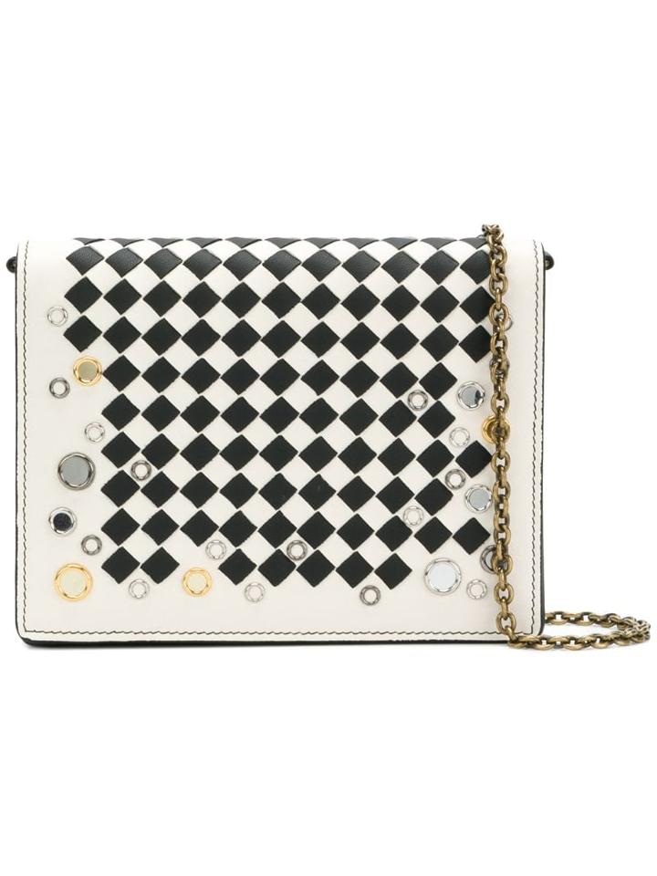 Bottega Veneta Latte Nero Intrecciato Palio Chain Wallet - White