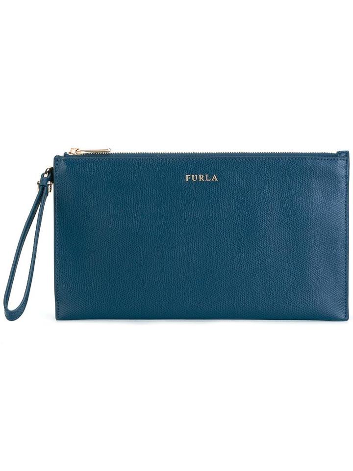 Furla Top Zip Pouch, Women's, Blue, Leather
