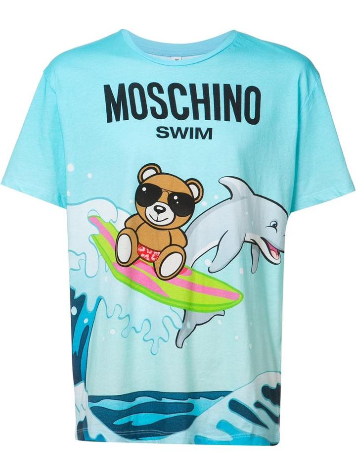 Moschino Teddy And Dolphin T-shirt, Men's, Size: Xxl, Blue, Cotton