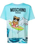 Moschino Teddy And Dolphin T-shirt, Men's, Size: Xxl, Blue, Cotton