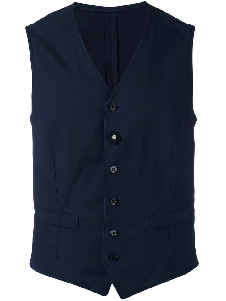 Lardini Floral Button Waistcoat, Men's, Size: 52, Blue, Cotton/spandex/elastane