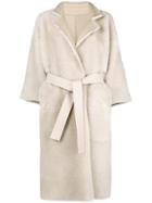 Rochas Belted Long Sleeved Coat - Nude & Neutrals