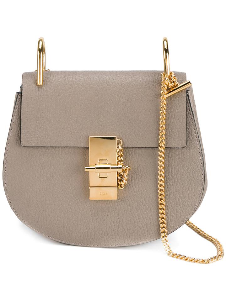 Chloé 'drew' Shoulder Bag, Grey, Lamb Skin/suede/metal