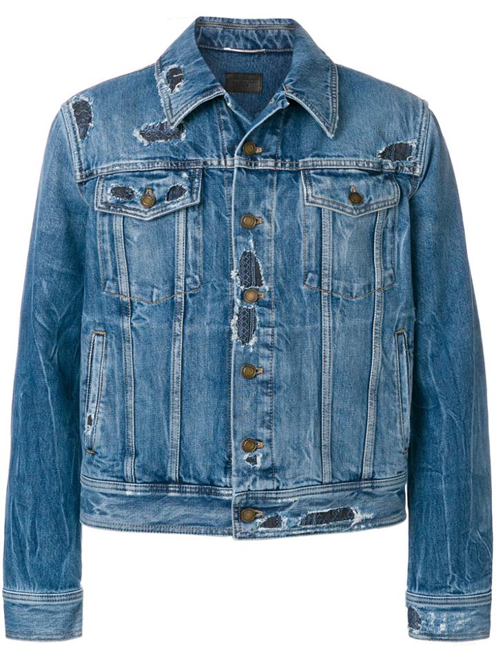 Saint Laurent Distressed Denim Jacket - Blue
