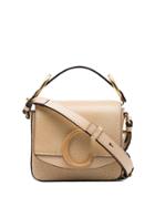 Chloé Beige C Ring Mini Cracked-leather Shoulder Bag - Neutrals