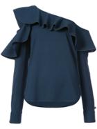 Oscar De La Renta One-shoulder Ruffled Blouse - Blue