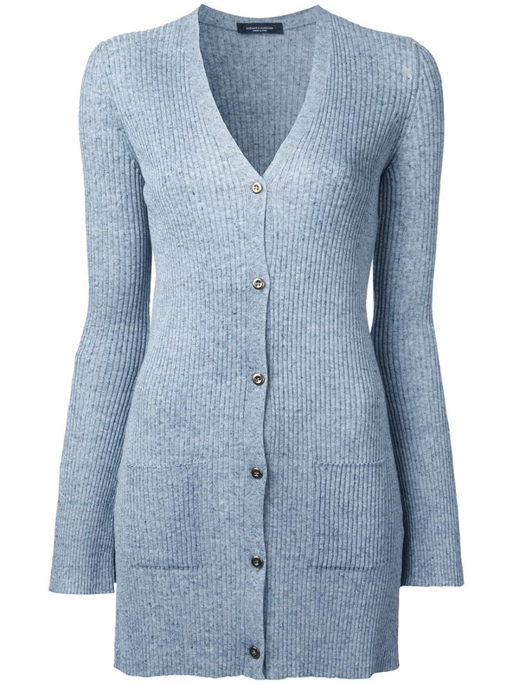 Ribbed Fitted Cardigan - Women - Linen/flax/nylon/viscose - M, Blue, Linen/flax/nylon/viscose, Roberto Collina
