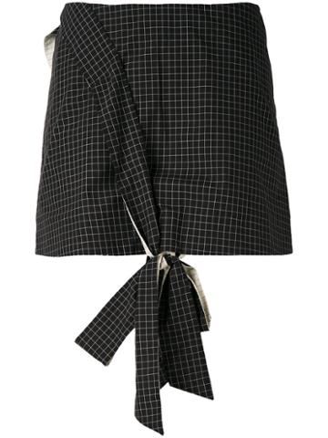 Anna K - Front Knot Mini Skirt - Women - Cotton - Xs, Black, Cotton