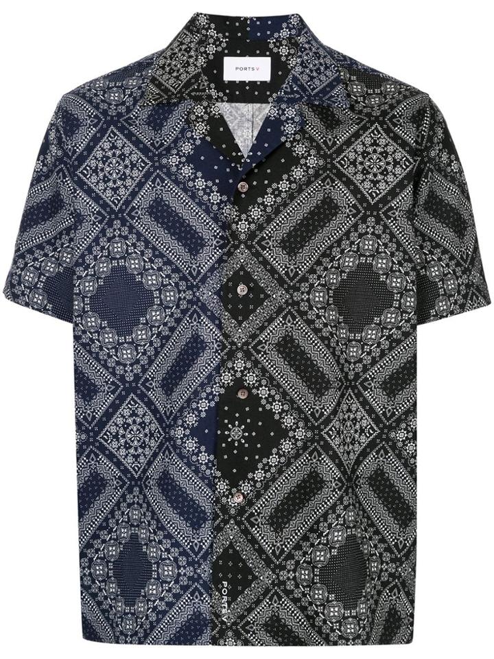 Ports V Two-tone Bandana Print Shirt - Black