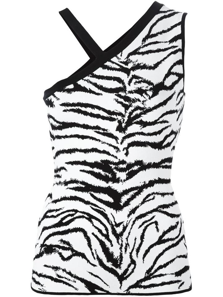 Fausto Puglisi Zebra Print One Shoulder Top, Women's, Size: 44, White, Viscose/polyamide